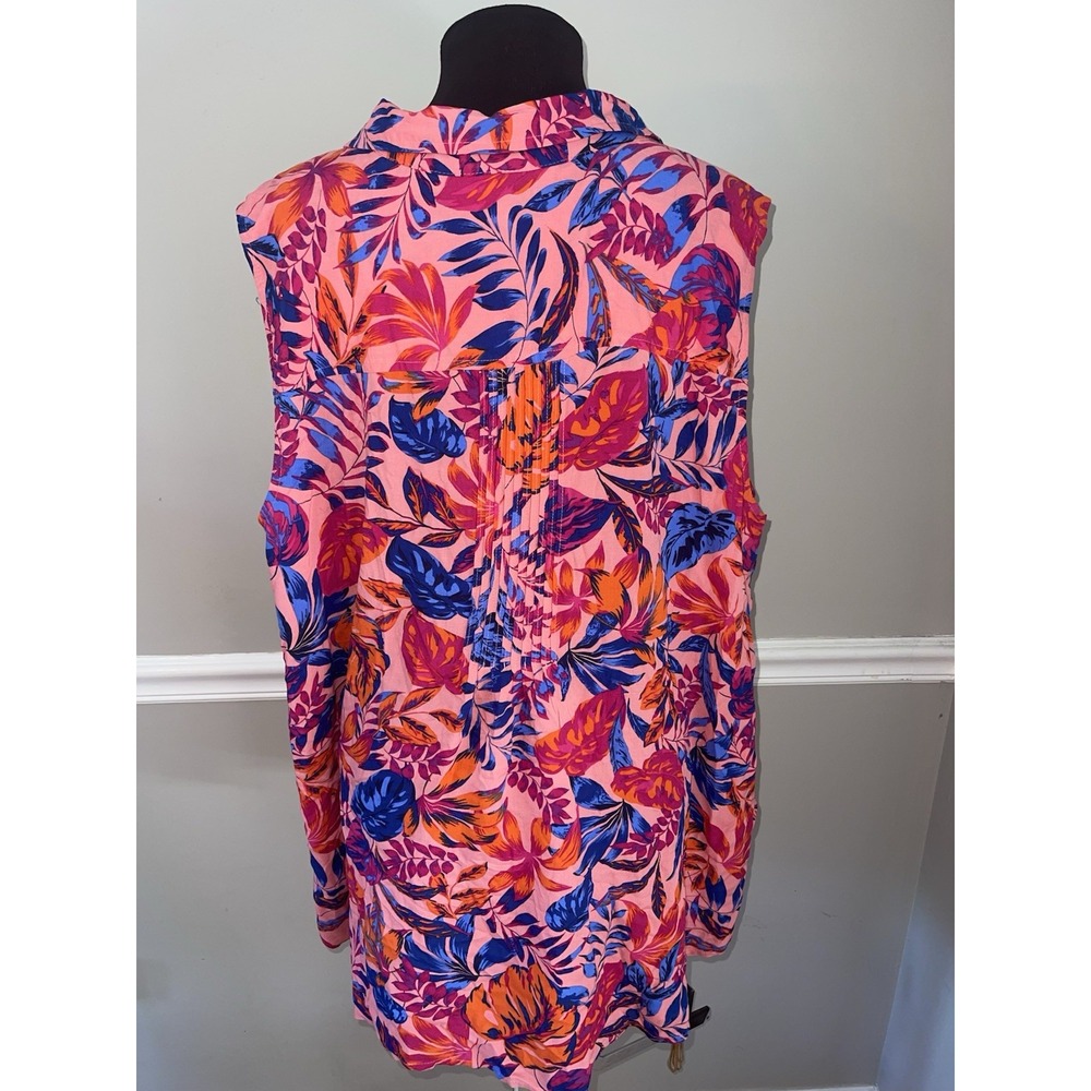 Terra & Sky Pintuck Camp Shirt Floral Sleeveless Plus Size Sz‎ 4X - Picture 4 of 6